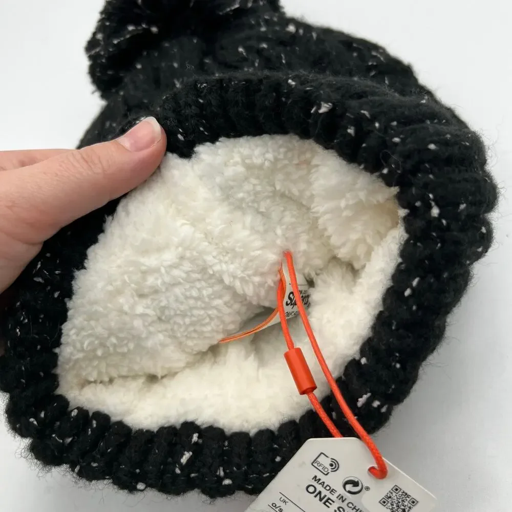 Super Dry NWT Knit Sherpa Lined Pom Beanie
